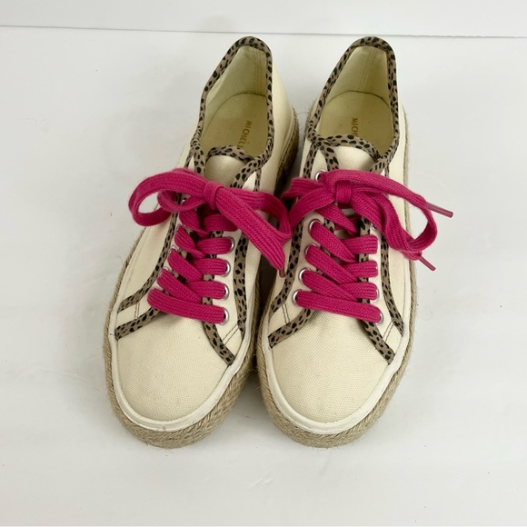 Michelle McDowell Cream Leopard Espadrille Pink Lace Up Sneakers Women’s Size 6 - Picture 13 of 14